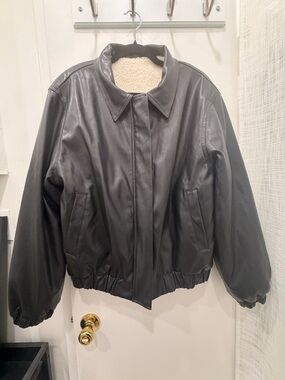 emory park reversible Black Faux Leather & Sherpa Bomber Jacket